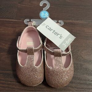Carter's Pink Glitter Baby Slipper 3-6m NEW with tags Shoes Rose Gold